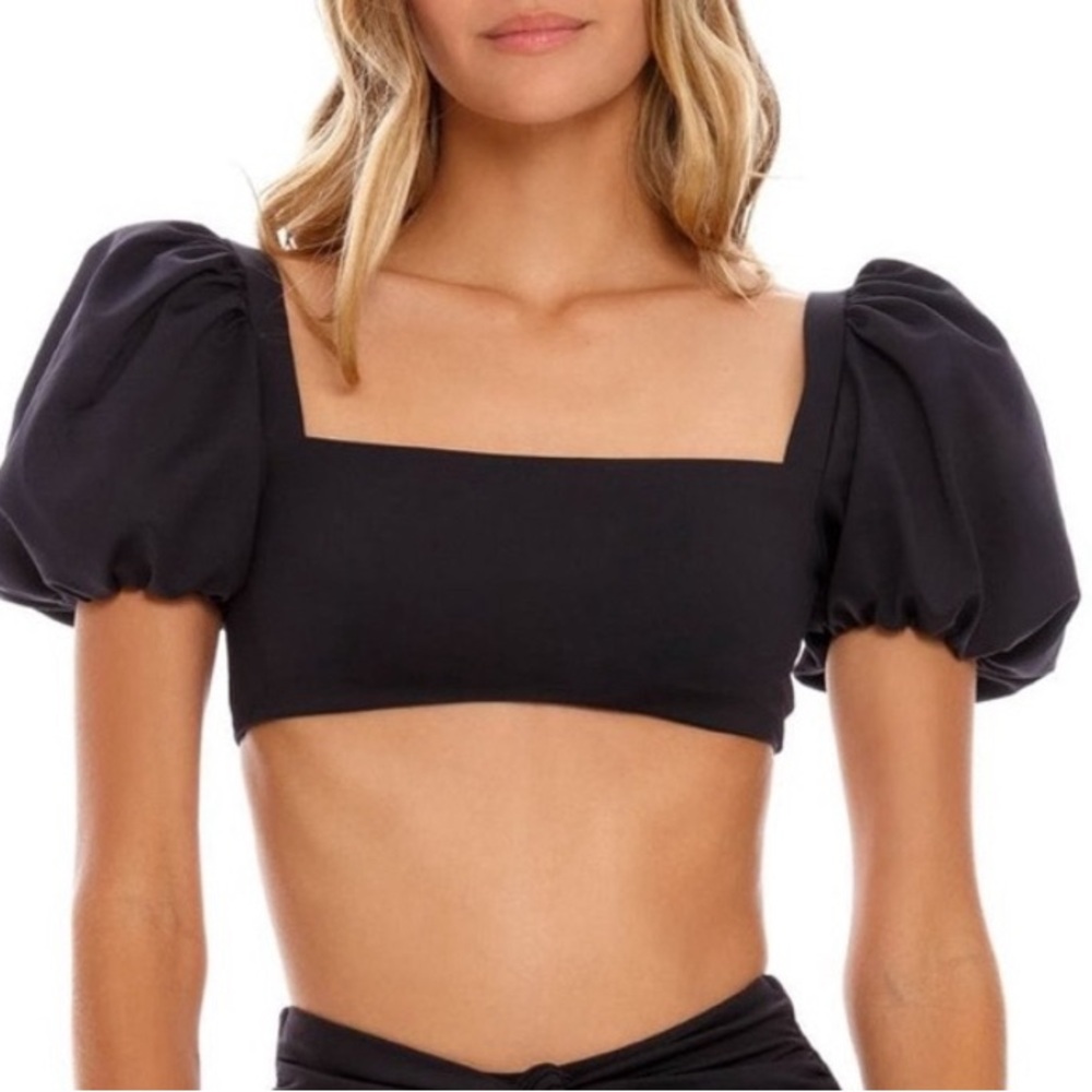 Agua Bendita Black Puff Sleeve Bikini Top